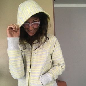 Lululemon hooded grey and yellow stripped jacket
